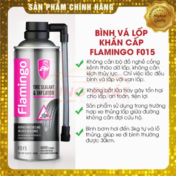 Chai Vá Lốp,, Bơm Lốp Khẩn Cấp Tự Động FLAMINGO F015 Dùng Cho Ô Tô, Xe Máy, Xe Đạp Điện 450ml