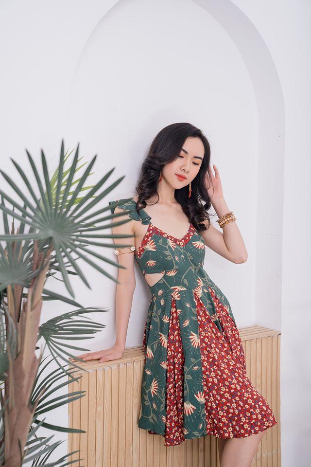 Redy dress - Váy thiết kế mix hoa xanh đỏ
