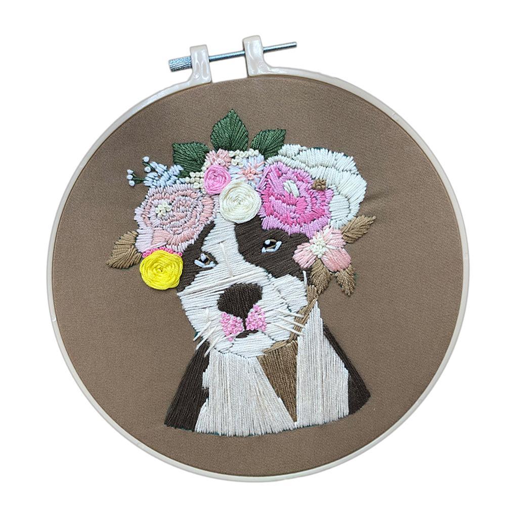 Embroidery Starters Kit Dogs Cross Stitch Handmade DIY Craft with Hoop