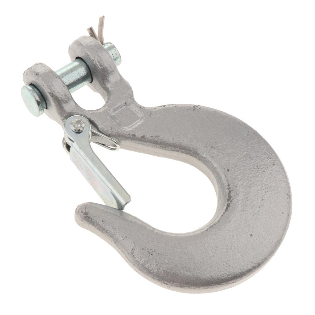 1/4 Inch Lifting Chain Hook 304 Stainless Steel Fork Head  Hook with Safety Lock for Upgrading The ATV Trailer for Towing Winch