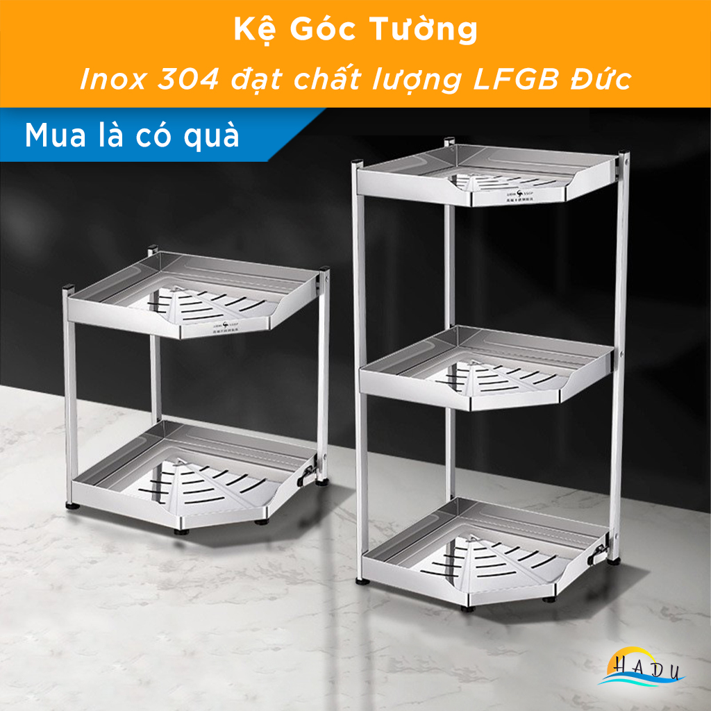 Kệ Góc Tường Inox 304 Tam Giác 2 3 Tầng Nhà Bếp Cao Cấp Đạt Chất Lượng Đức SSGP