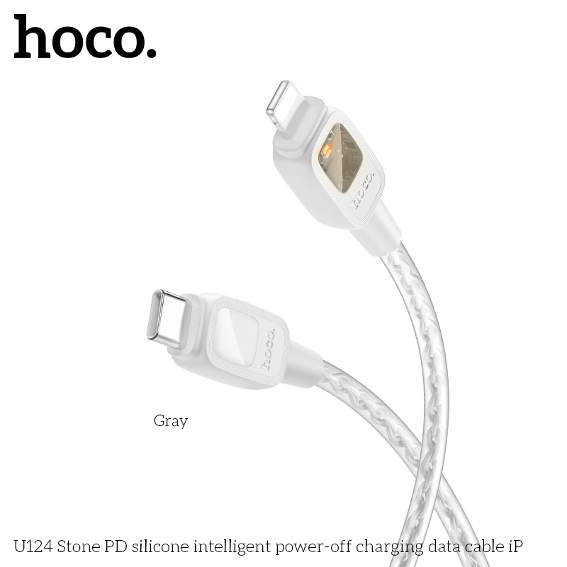 Dây cáp sạc tự ngắt (Type C to L) Hoco U124 sạc nhanh 20W/ 27W cho 11/ 12/ 13/ 14 Pro Max _ Hàng chính hãng