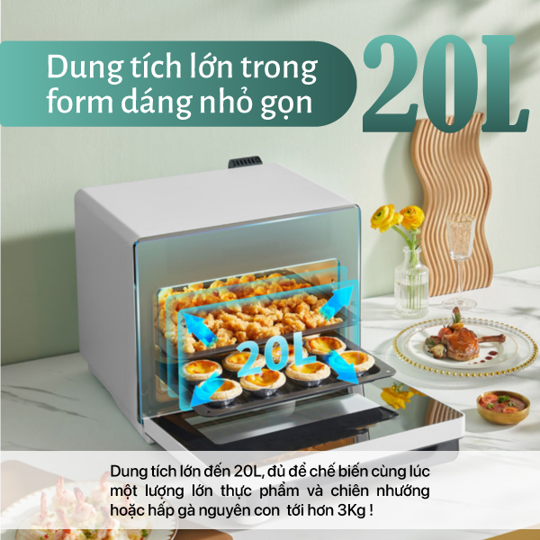 Nồi Chiên Không Dầu Kèm Hấp 2GOOD S100, Công nghệ SUPERHEAT, Bổ sung Xiên quay gà, Lồng tự đảo 360°, Full phụ kiện từ Inox 304 an toàn cho Sức khoẻ - Hàng Chính Hãng