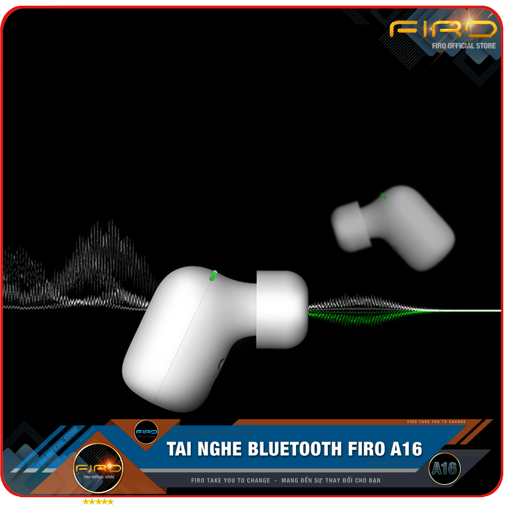 Tai Nghe Bluetooth FIRO A16 - Pin Dock Sạc 380mAh - Điều Khiển Cảm Ứng - Kháng Nước IPX5 - Thời Gian Sử Dụng 5 Giờ Liên Tục - Tai Nghe Bluetooth Nhét Tai Không Dây FIRO - Tai Nghe Gaming FIRO Cao Cấp - Hàng Chính Hãng