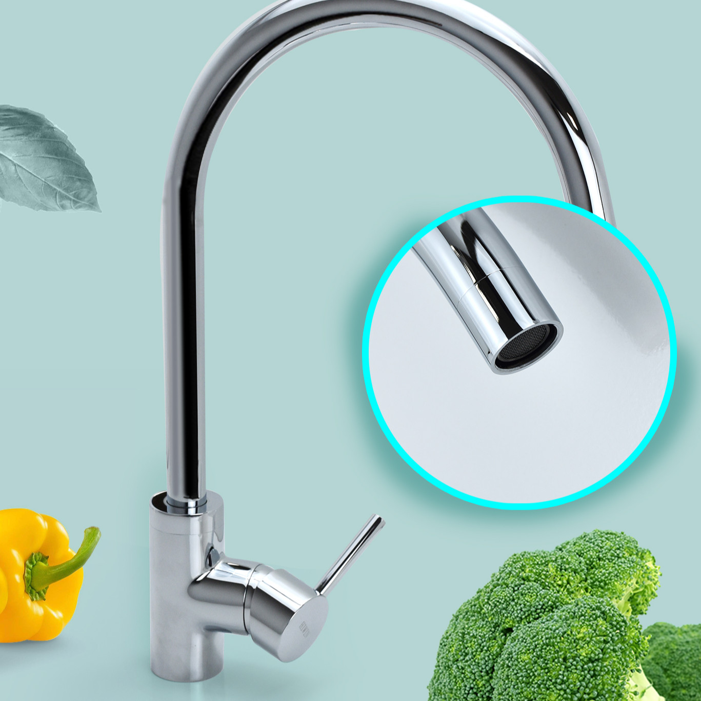 Combo vòi bếp KF-923 + vòi lavabo KF-765 đồng gương sáng bóng cao cấp Hiwin