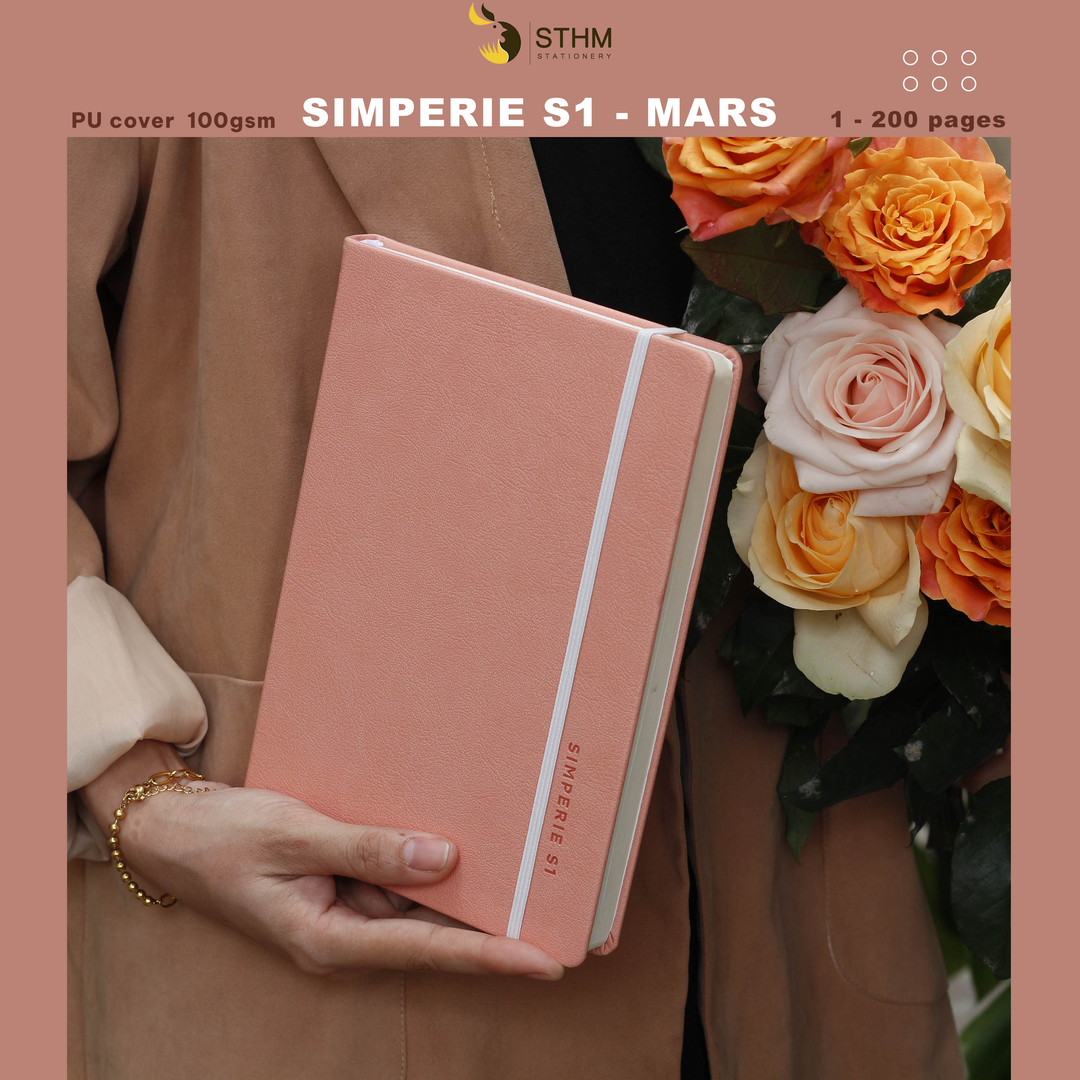 - SIMPERIE S1 - Mars - Sổ tay bìa cứng da PU - 200 trang có đánh số