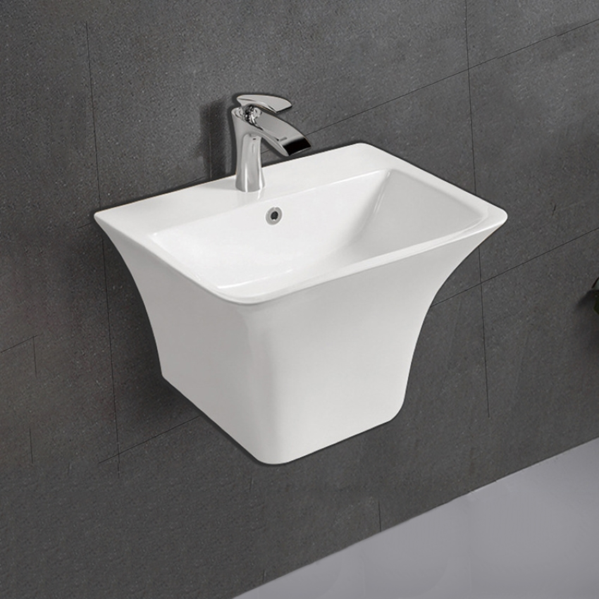 Chậu lavabo treo tường liền chân màu trắng phong cách hiện đại