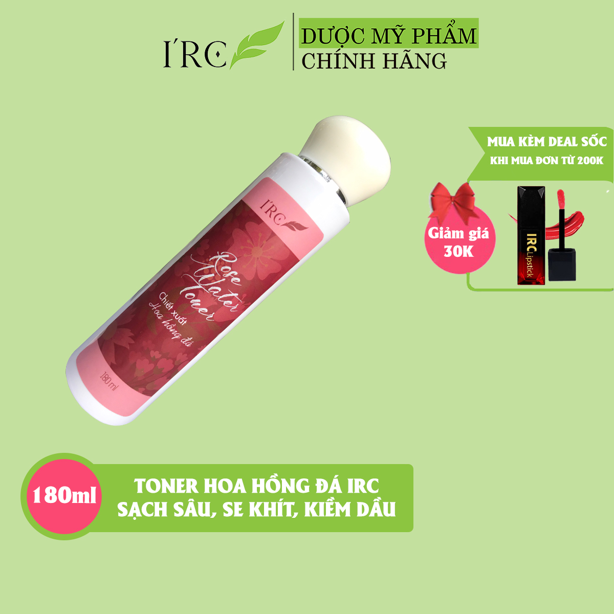 Toner nước hoa hồng đá IRC Water Rose cho da dầu mụn, kiềm dầu, làm sạch sâu và dưỡng ẩm 180ml