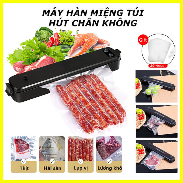 Máy hút chân không thực phẩm kèm máy hàn miệng túi đa năng đường hàn 30cm - Tặng kèm 10 túi hút chân không một mặt nhám