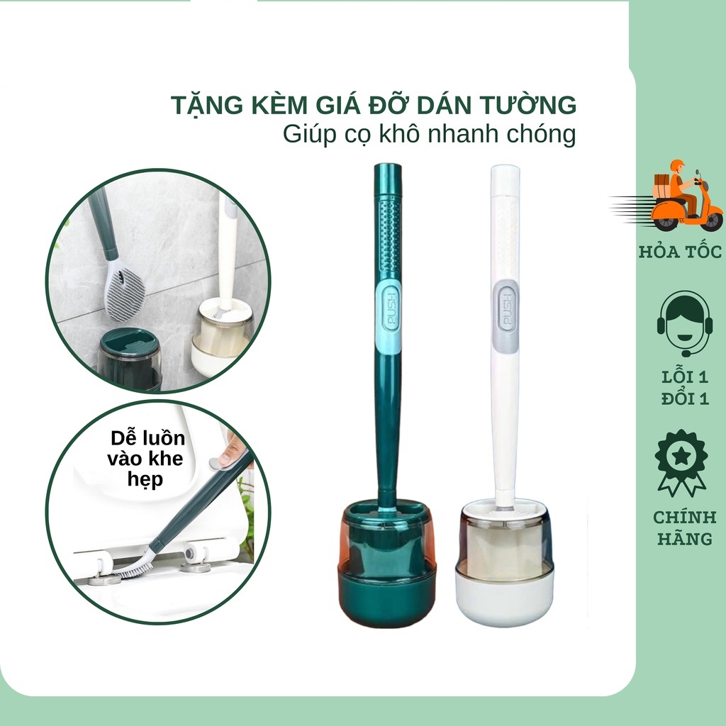 Cây chổi cọ silicon cao cấp có đế đựng và miếng dán silicon thiết kế hiện đại với bình chứa xà phòng tích hợp ngay trên tay cầm, dễ dàng vệ sinh và cọ rửa nhà tắm