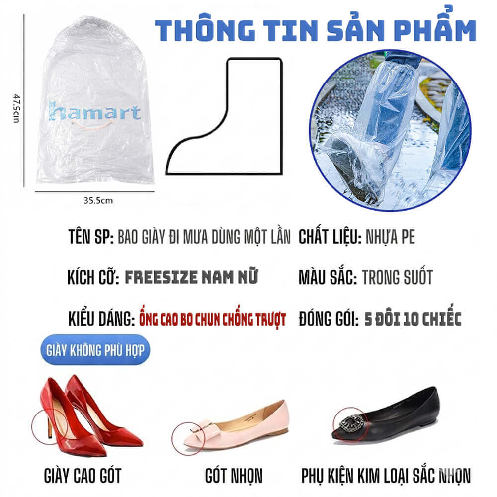 Bọc Giày Trời Mưa Ủng Nilong Bao Giày Dép Du Lịch Bảo Vệ Chống Nước Bám Bẩn 1 Lần Tiện Lợi