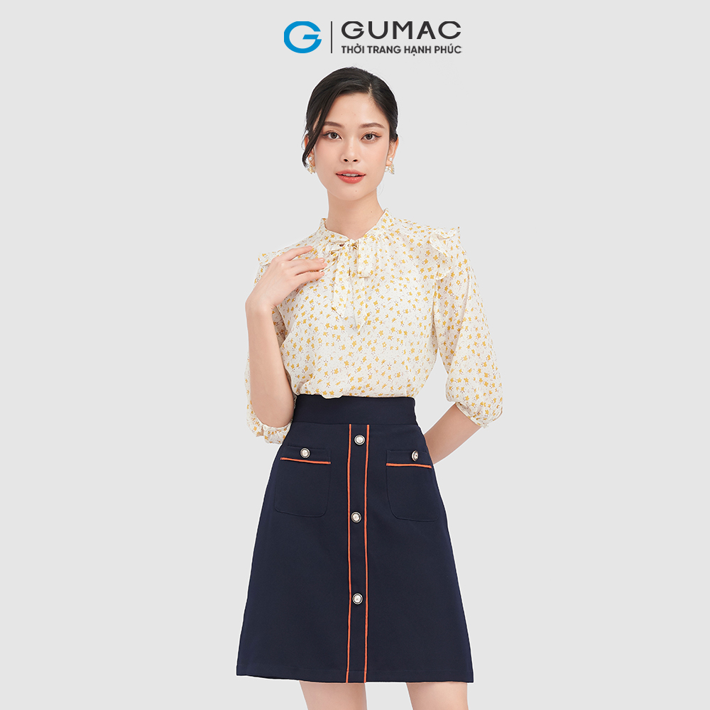 Áo kiểu nữ GUMAC AC09078 áo hoa nhí cổ thắt nơ nữ tính