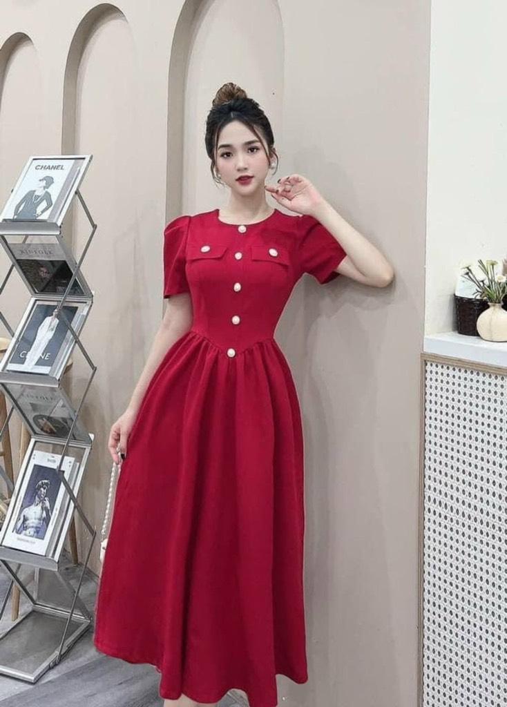 ĐẦM XÒE CỔ TRÒN PHỐI NÚT 13597