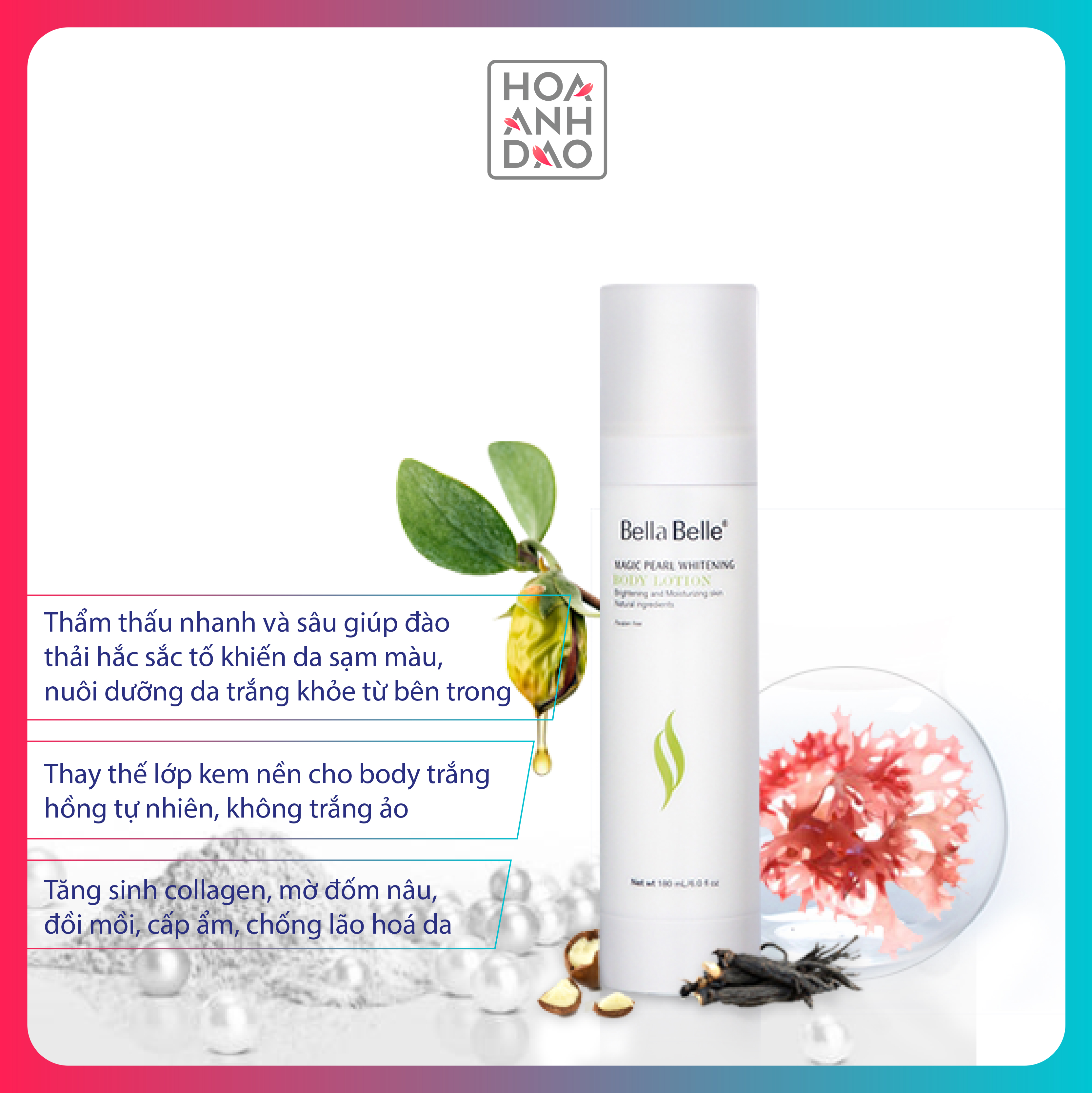 Kem Dưỡng Trắng Da Và Trang Điểm Toàn Thân Bella Belle Magic Pearl Whitening Body Lotion (180ml)