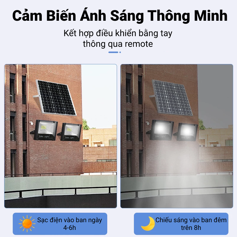 Đèn Pha Năng Lượng Mặt Trời 3E LED LIGHT Công Suất 100w 200w 300w Tấm Pin Mono