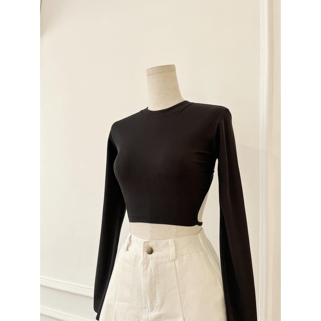 Set Áo thun croptop tay dài hở lưng quyến rũ cột nơ sau phối quần váy năng động (shop có bán lẻ áo/quần)