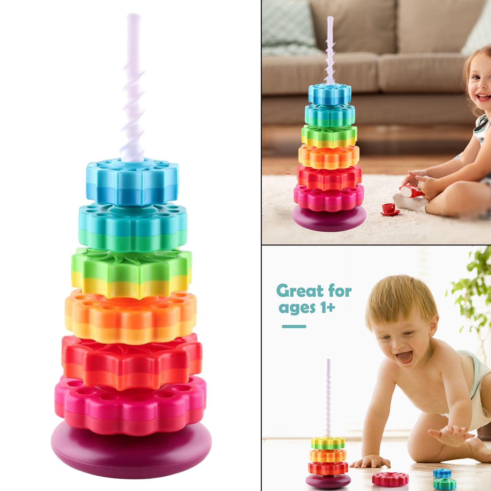 2xPlastic Rainbow Tower Stacking Toy Shape Color Recognition Building Blocks