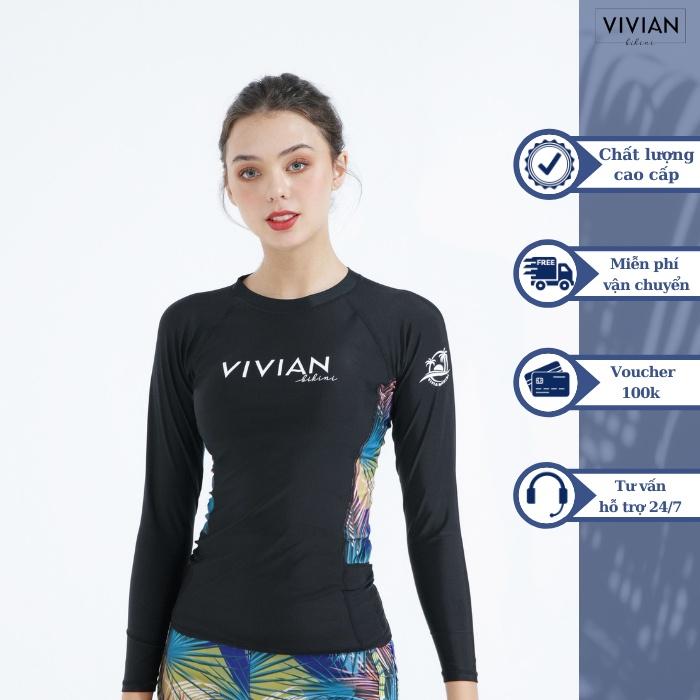 Áo bơi NỮ lẻ VIVIAN BIKINI kiểu tay dài hông phối cách điệu - Đen - VS160_BL