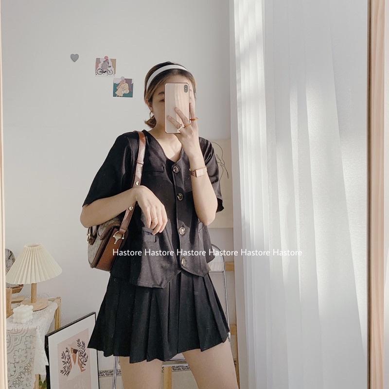 Set áo đệm vai kèm chân váy tennis