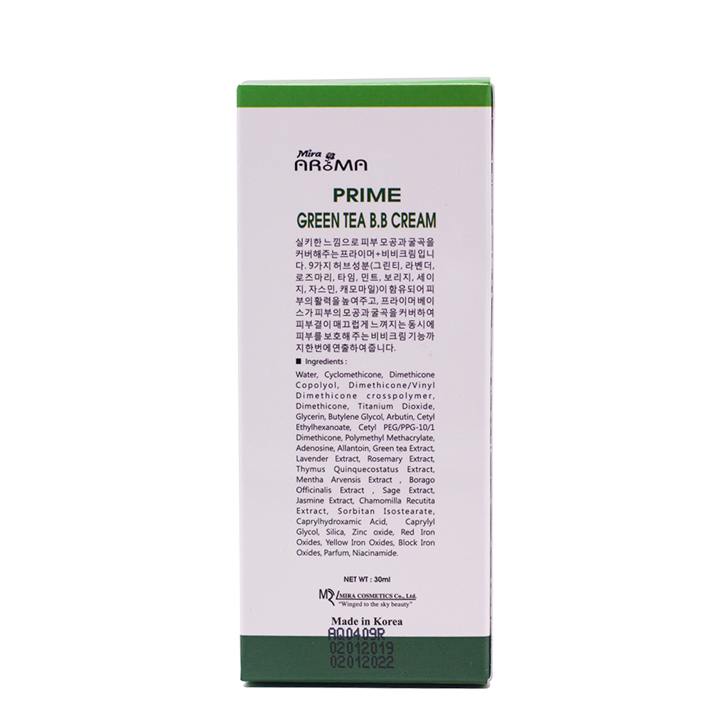 Kem Nền BB Hàn Quốc Cao Cấp Tinh Chất Trà Xanh Mira Aroma Prime Grren Tea (30ml) + Tặng Mút Tán Kem Nền Thông Minh Siêu Mềm Mịn Suri Hình Hồ Lô – Hàng Chính Hãng