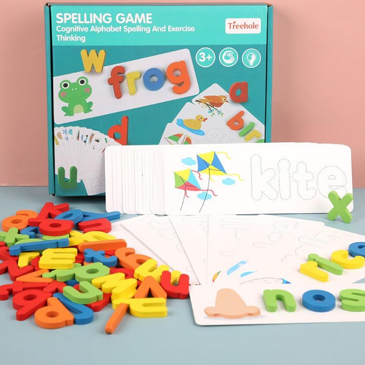 Đồ chơi Ghép Chữ Bằng Gỗ Spelling Game KB216078 Bảng Chữ Cái Tiếng Anh Nitkids Có Thẻ Hình Học Từ Vựng Cho Bé