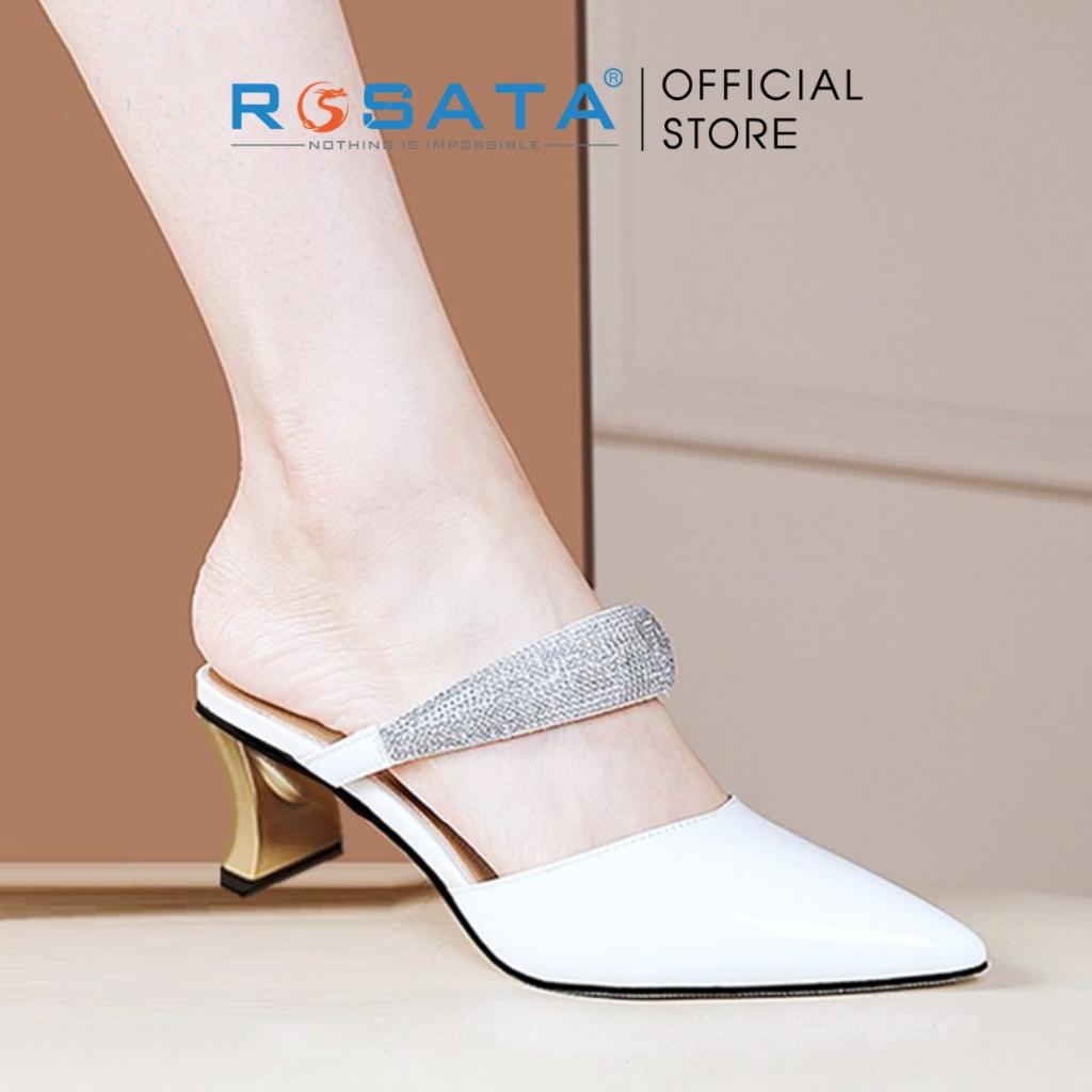 Giày cao gót nữ ROSATA RO440 mũi nhọn quai ngang kim tuyến gót cao 5cm xuất xứ Việt Nam - TRẮNG, TRẮNG