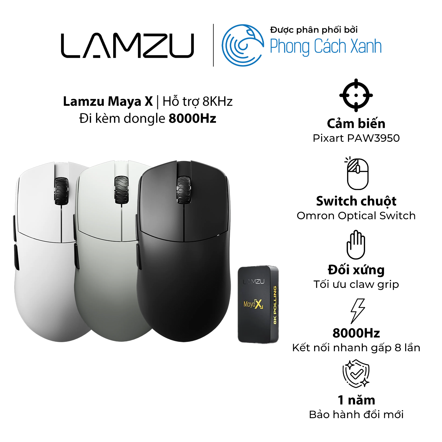 Chuột không dây siêu nhẹ Lamzu Maya X - Hỗ trợ 8KHz - Hàng Chính Hãng