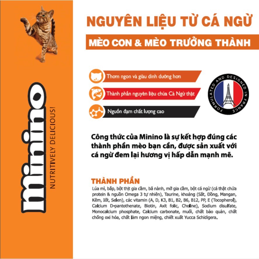 Minino thức ăn hạt cho mèo vị cá ngừ túi 1,3kg