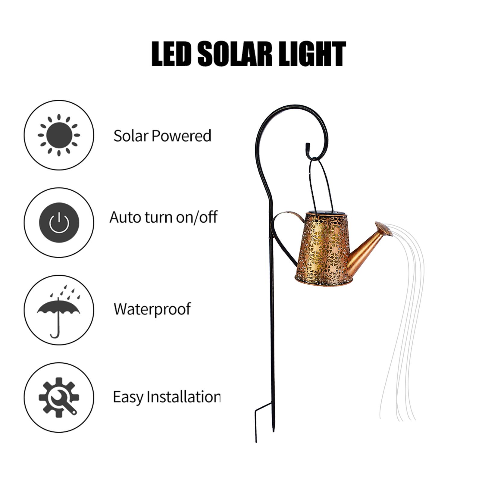 Metal Solar Stakes Lights LED Hollow Solar Landscape Lights Waterproof Outdoor Retro Kettle Lantern Stake Light