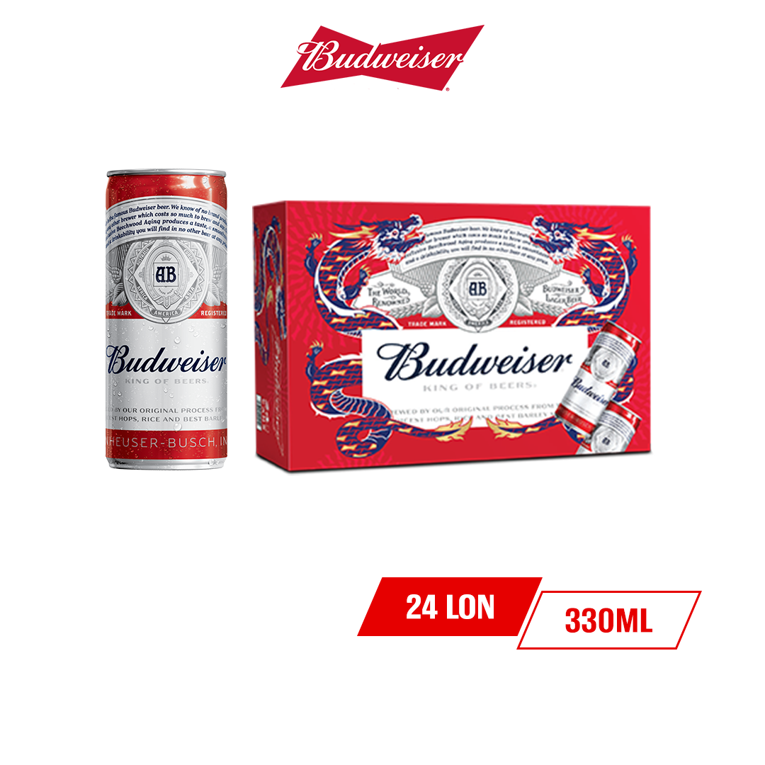 Thùng 24 Lon Bia Budweiser Chính Hãng (330ml/ lon) - Phiên Bản Tết 2024
