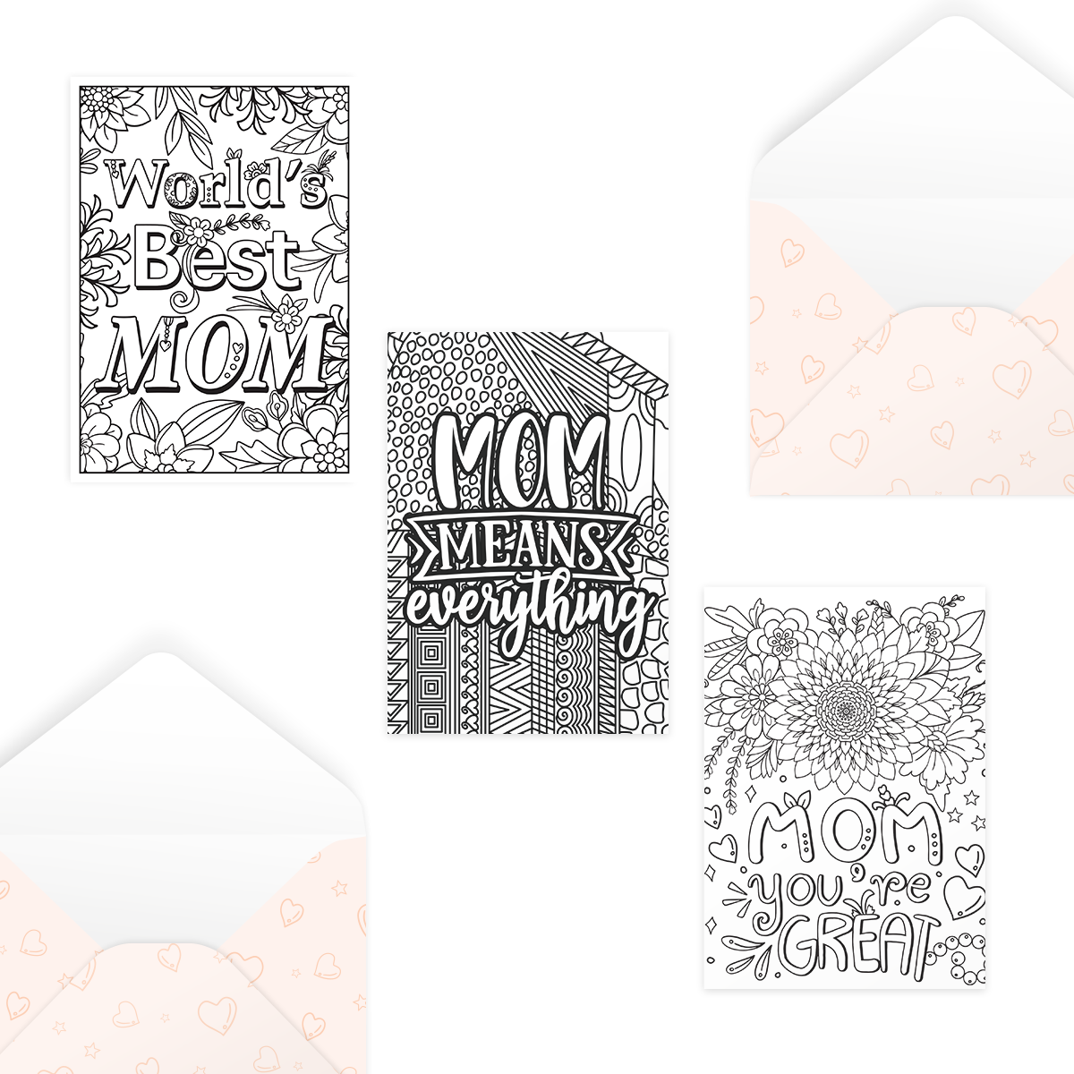 Bộ 3 thiệp 12,5x17,6 SDstationery COLOR YOUR LOVE FOR MOM tô màu hoa typography tặng mẹ mother day, ngày phụ nữ, Vu Lan