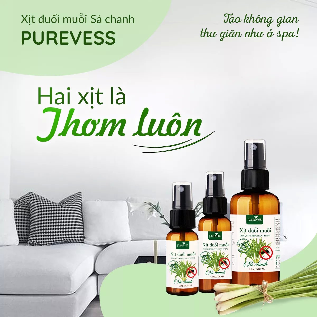 Tinh dầu đuổi muỗi Purevess, hương sả chanh