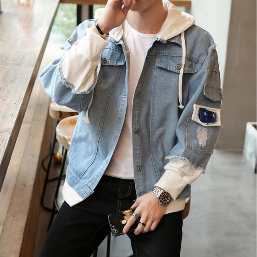 ÁO KHOÁC JEAN PHỐI VIỀN TRẮNG CÓ NÓN
