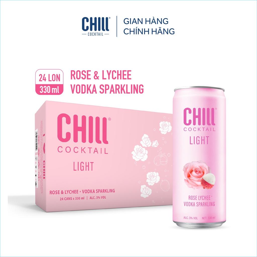 Thùng 24 lon Chill Cocktail Light vị Rose & Lychee Vodka Sparkling 330ml/lon