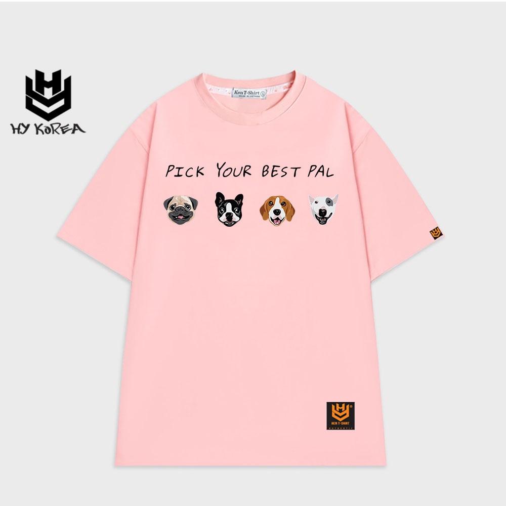Áo thun tay lỡ cute HY KOREA nam nữ form rộng in hình 4 Chú Cún 468