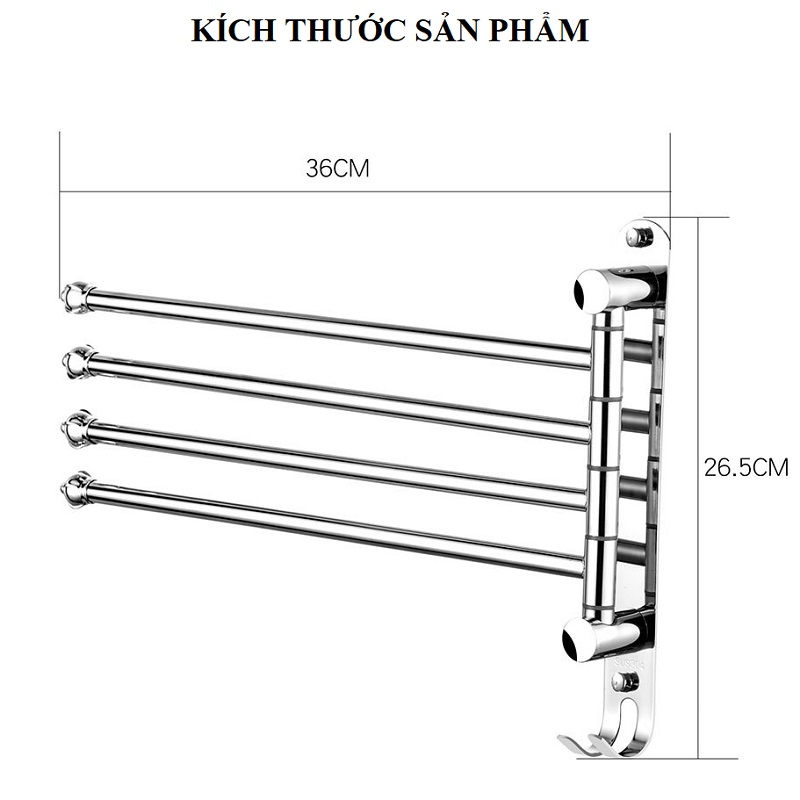 Thanh treo khăn nhà tắm dán tường 4 nhánh Inox 304 Cao cấp VKT4 - Vắt khăn tắm và đồ đạc đa năng tặng keo dán chuyên dụng siêu dính