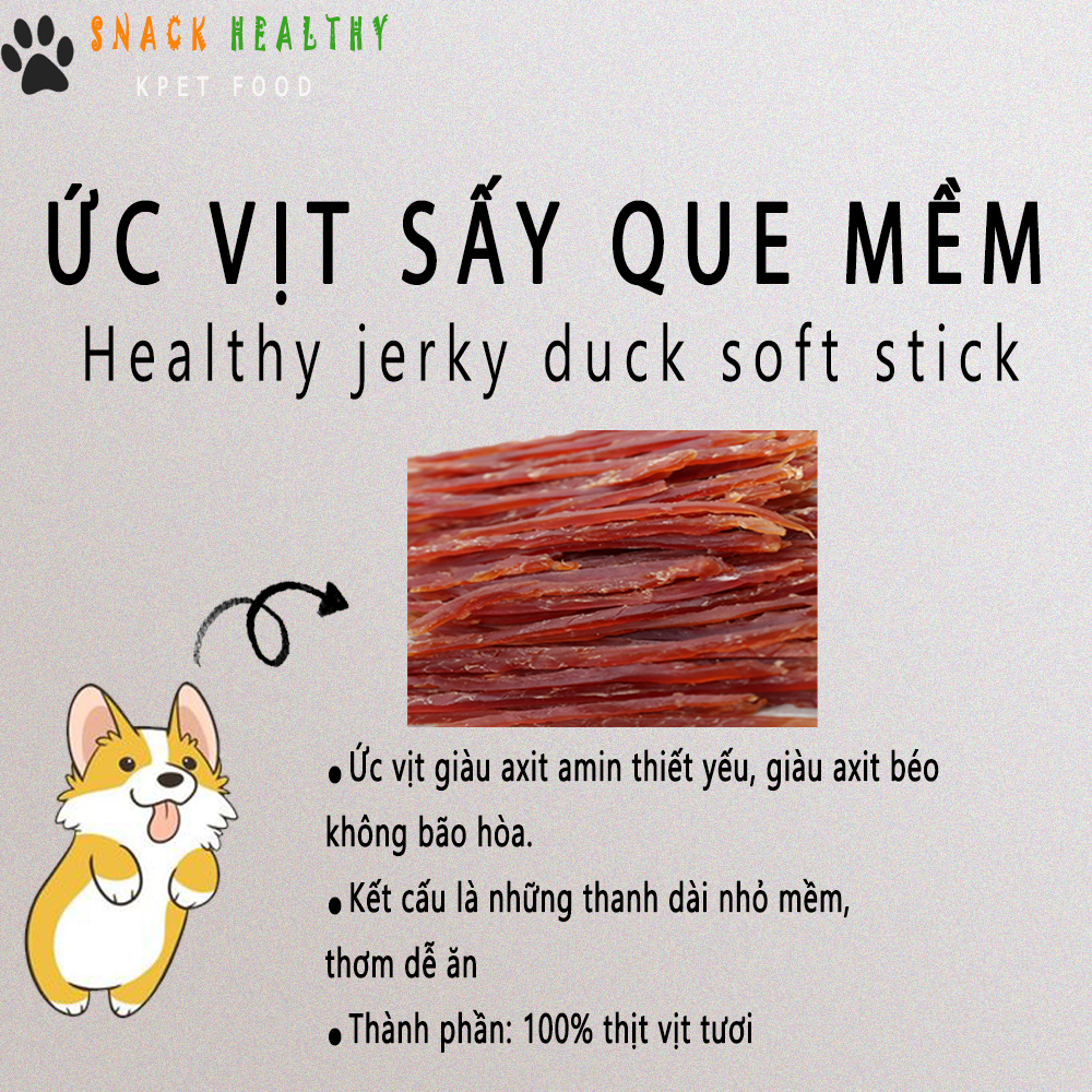 BÁNH THƯỞNG CHO CHÓ - Ức vịt sấy dạng que mềm -  Healthy jerky duck soft stick - Made in Korea - 100g