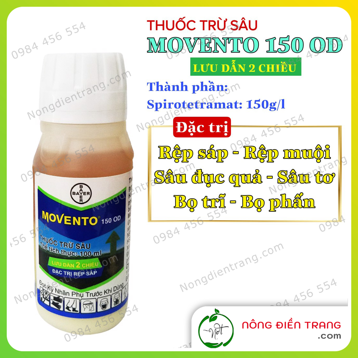 Chế Phẩm Sinh Học Trừ Rệp Sáp Bọ Trĩ Bù Lạch Movento 150OD - Chai 100ml - Lưu Dẫn 2 Chiều VTNN Nông Điền Trang