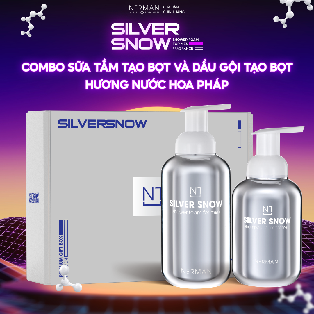 Sữa tắm nam giới tạo bọt Nano bạc Nerman Silver Snow hương nước hoa cao cấp 500g