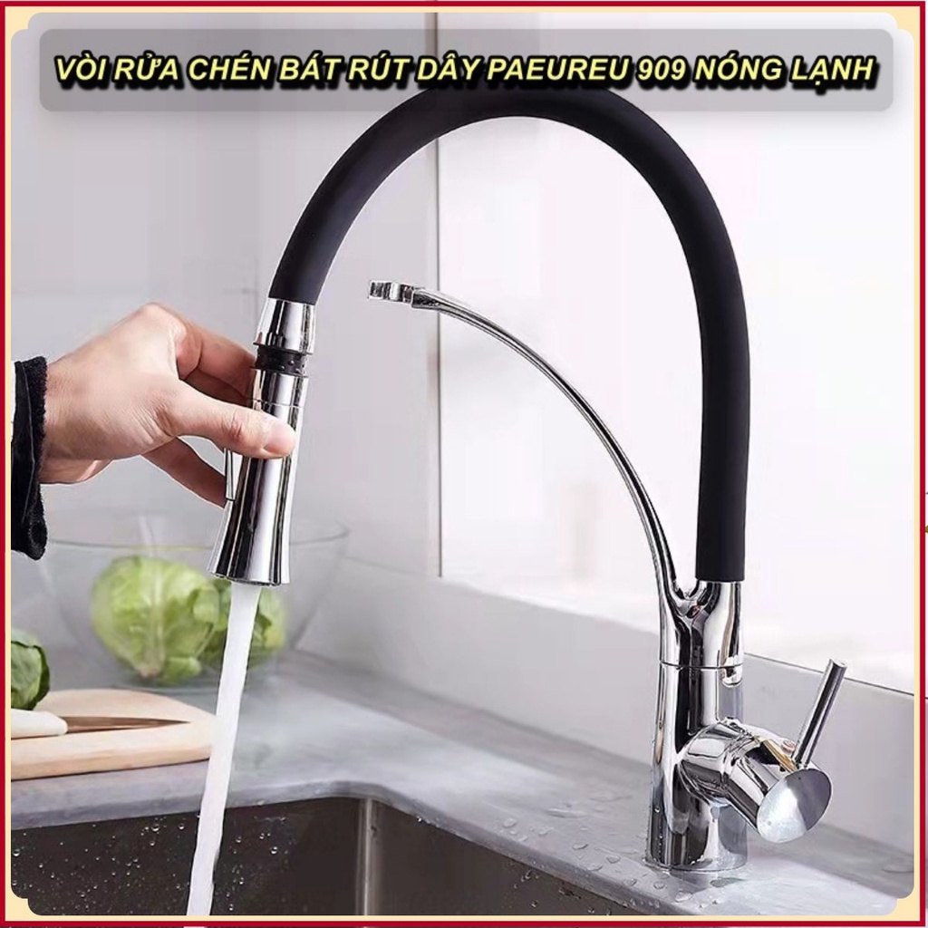 Vòi Rửa Chén Nóng Lạnh Đầu Vòi Dây Rút Tiện Lợi