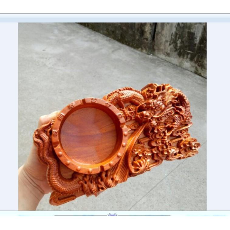 GẠT TÀN THUỐC LÁ GỖ HƯƠNG TA NGUYÊN KHỐI CHẠM RỒNG LỬA ĐỂ BÀN CỰC ĐẸP - ẢNH THẬT SIZE TO