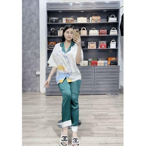 Đồ Bộ Pijama Lụa Tay Ngắn-Quần Dài Chất Liệu Satin thiết kế sang chảnh