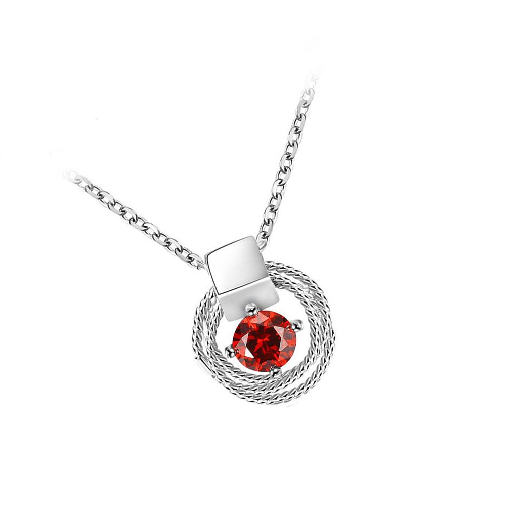 Round Pendant Necklace With Elegant Red Zircon