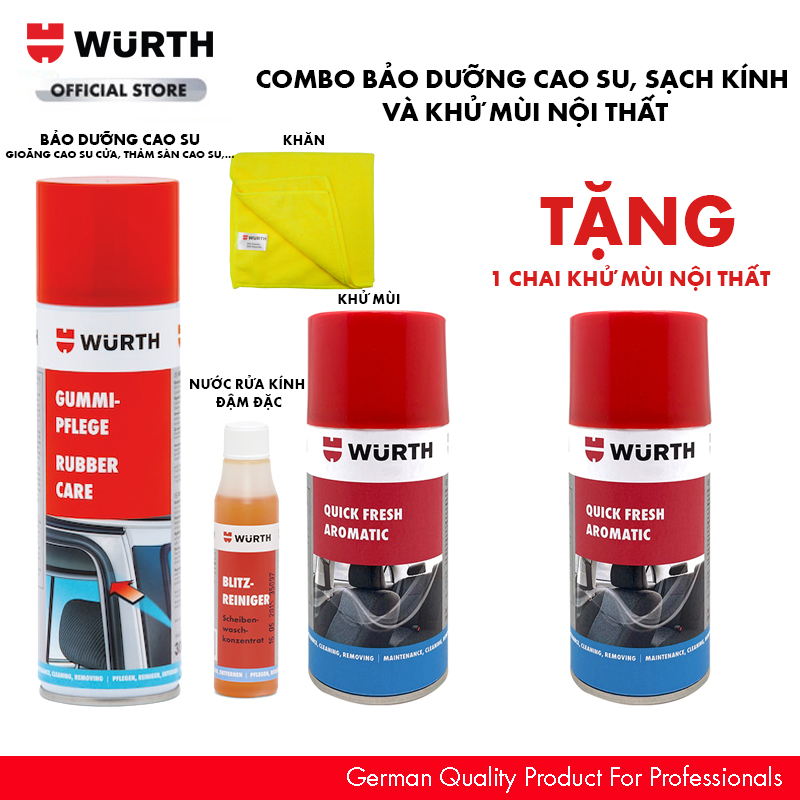 Combo Wurth Bảo Dưỡng Cao Su Rửa Kính Sạch Và Khử Mùi Nội Thất Ô tô Siêu Tiết Kiệm