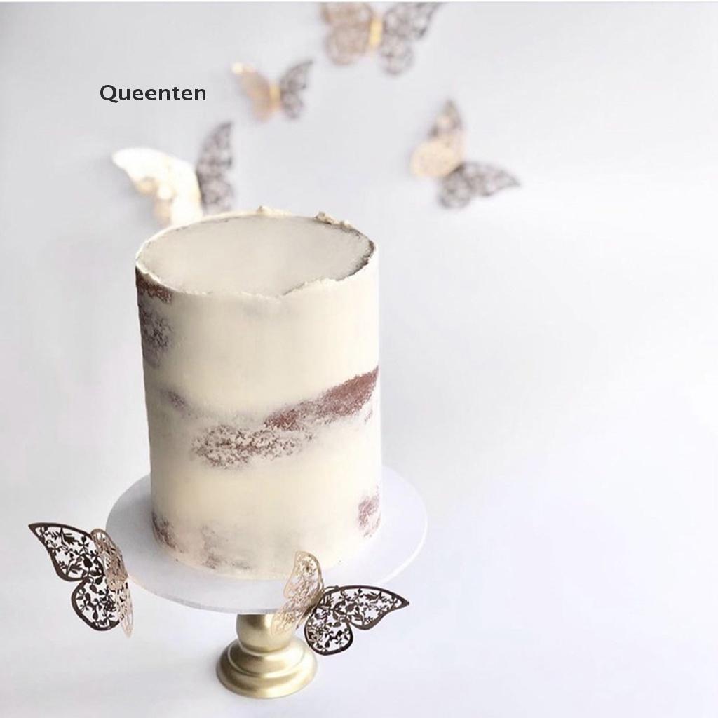 Queenten 12Pcs 3D Butterfly Metal Texture Paper Birthday Cake Topper Gold 3D Cake Topper QT