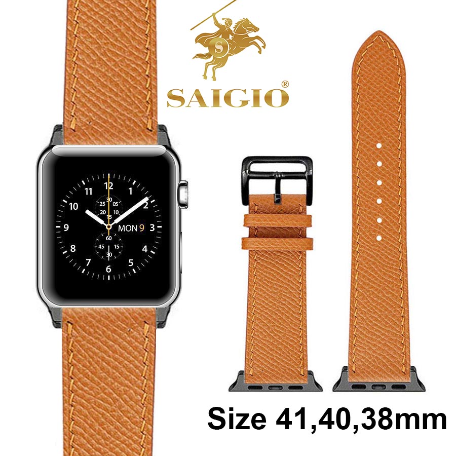 Dây Đồng Hồ Apple Watch 41mm 40mm 38mm, Chất Liệu Da Bê EPSOM Thảo Mộc Cao Cấp, Nhập Khẩu Từ Châu Âu, Dây Đeo Phong Cách Hiện Đại và Sang Trọng, Tương Thích Các Phiên Bản Series 10/9/8/7/6/5/4/3/2/1/SE/SE2