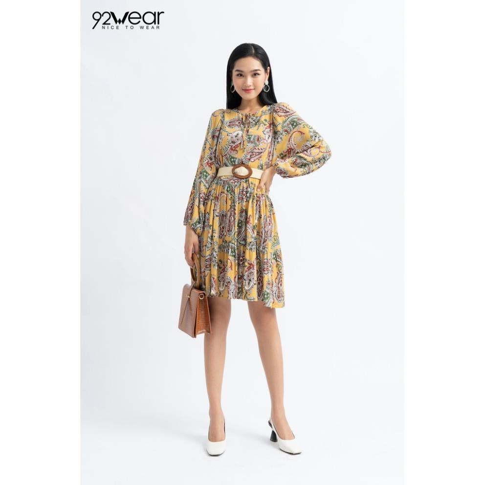 Đầm váy nữ hoa nhí 92WEAR đủ màu, đủ size, dáng xòe cổ tròn tay dài quý phái DXW0326 ! *