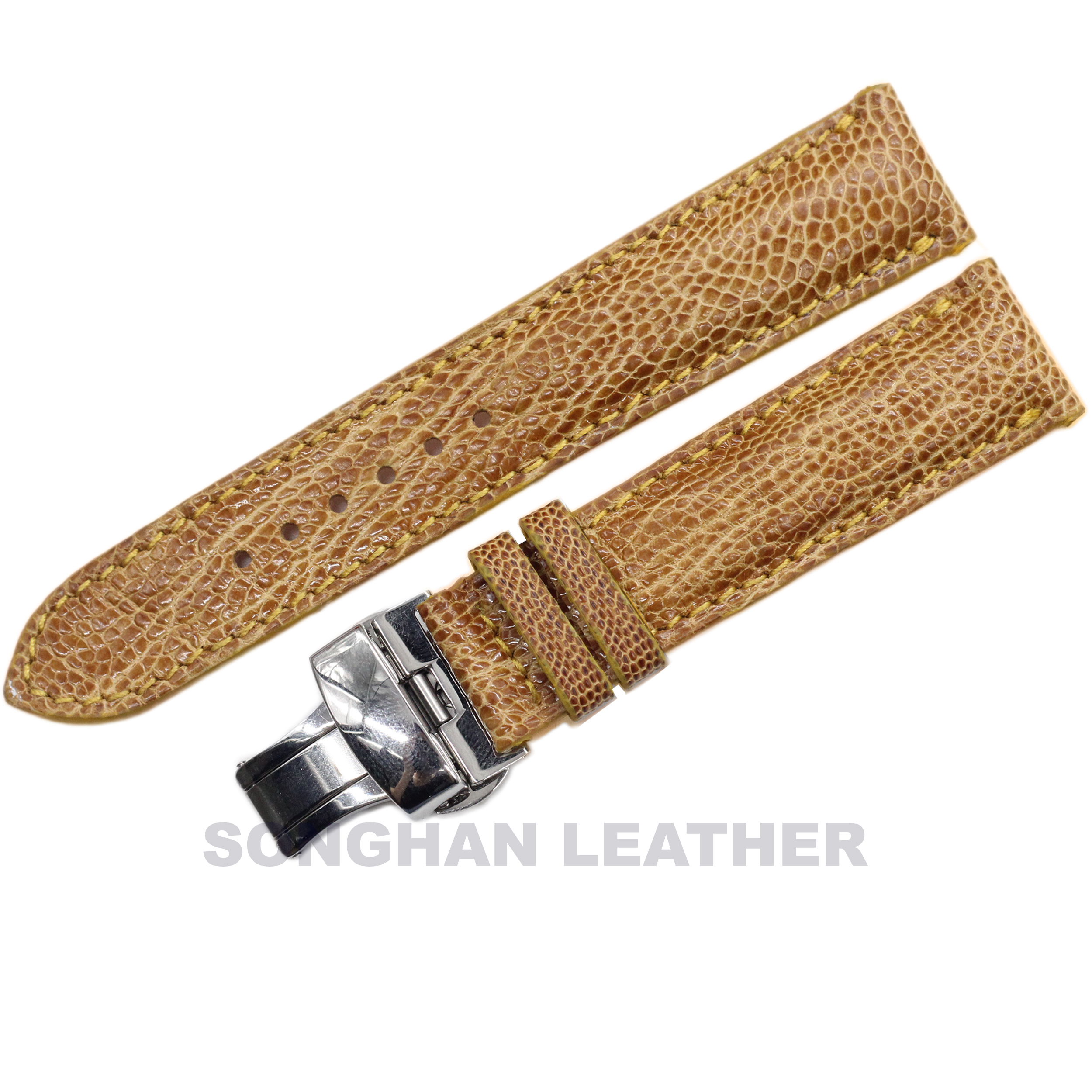 Dây Đồng Hồ. Dây Da Đà Điểu Gắn Chốt Thông Minh Kèm Khóa Gập Cao Cấp Chính Hãng Songhan Leather.Nhiều Size, Nhiều Màu.BẢO HÀNH 6 THÁNG