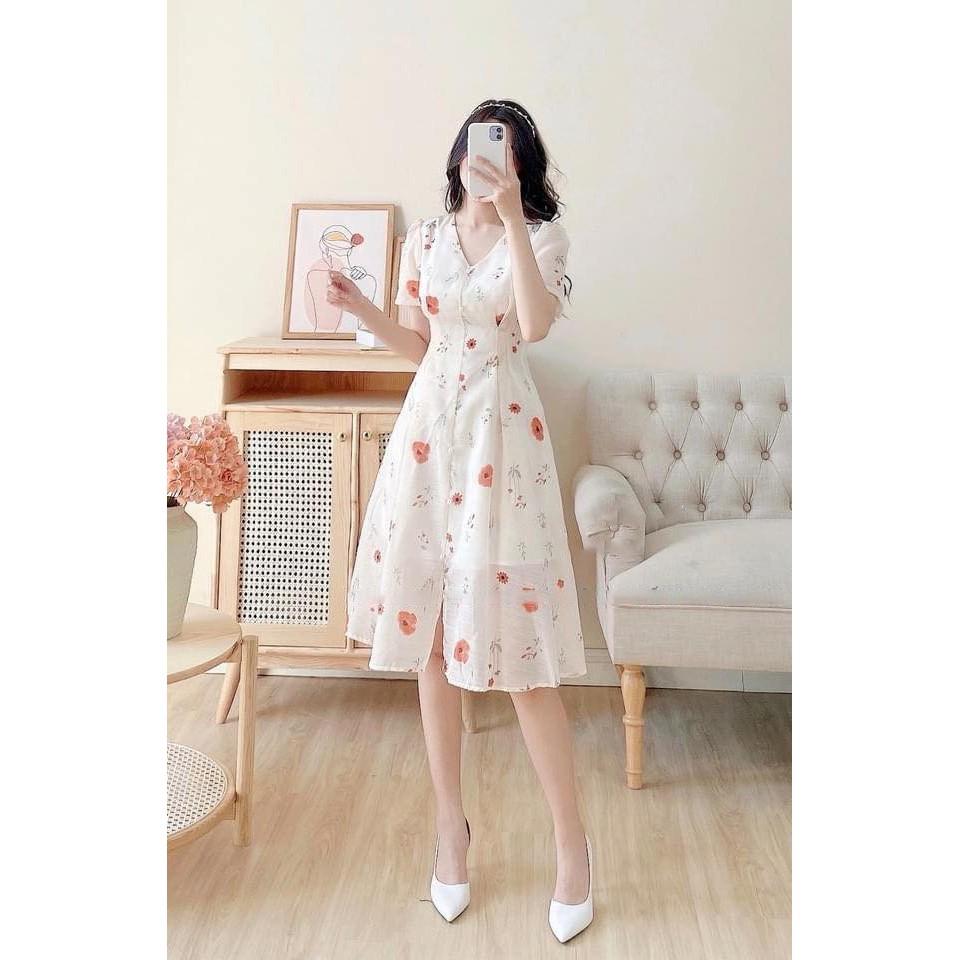 Váy Hoa Nhí Vintage SANMAY Đầm Dự Tiệc Cưới Nữ Vải Voan Dáng Dài thiết kế kiểu Hàn Quốc cao cấp, đi chơi công sở VD047