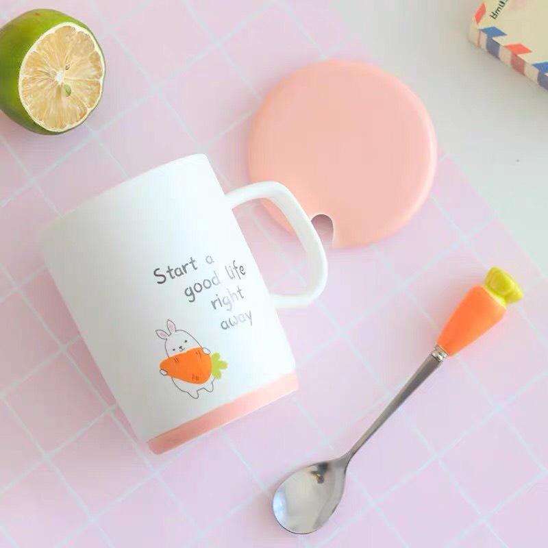 Cốc sứ/ ly sứ cao cấp uống nước, trà, cafe hình thỏ cà rốt dễ thương phù hợp văn phòng, quà tặng